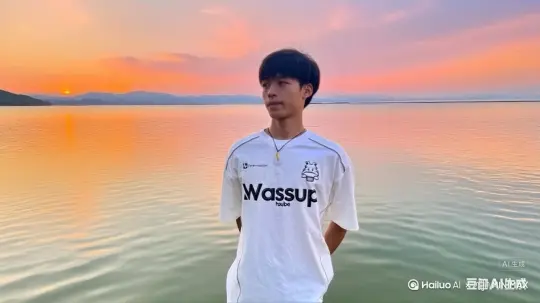 帮我生成一个视频：让图片中的场景动起来，人物变成无数红色颗粒消失在视频中，向右吹走[右移,左摇,跟随] by Hailuo AI Video Generator