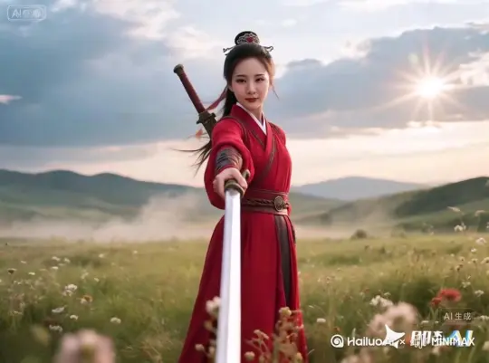 花丛飘动,突然一阵风吹过,女生慢慢闭上眼睛全身轮廓瞬间同步丝滑生长成无数红色和深紫色相间的超细小花瓣漂浮,并随风向画面右边飘散飞舞至远处,花瓣飞舞时夹带少许红色粉尘跟随,极光和云层缓慢舞动。
镜头缓缓后拉。 by Hailuo AI Video Generator