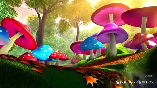 开场：
 
- 时长：0：00 - 0：05
​
- 画面：阳光透过茂密的树叶缝隙，洒下斑驳的光影，镜头从一片巨大的、闪烁着神秘荧光的蘑菇群缓缓升起。蘑菇的颜色五彩斑斓，红的似火，蓝的如海，粉的像霞。
​
- 音效：轻柔的鸟鸣声，树叶沙沙声，蘑菇轻微的荧光闪烁音效
​
- 旁白：“欢迎来到奇幻森林，一个充满未知与奇妙的世界。”
 
探索森林：
 
- 时长：0：05 - 0：20
​
- 画面：沿着一条铺满彩色落叶的蜿蜒小径前行，周围的树木形态各异，有的树干上镶嵌着闪闪发光的宝石，树枝扭曲盘旋如同巨龙。偶尔有灵动的小精灵在树枝间穿梭，它们身体散发着柔和的光芒，翅膀扇动时带出点点星光。
​
- 音效：轻快的脚步踩在落叶上的声音，小精灵们清脆的笑声和翅膀扇动声
​
- 旁白：“在这片森林里，每一步都可能带来新的惊喜。瞧，那些小精灵正好奇地打量着我们。”
 
神秘溪流：
 
- 时长：0：20 - 0：35
​
- 画面：来到一条清澈见底的溪流边，溪水呈现出梦幻般的紫色，溪水中游动着奇异的鱼儿，鱼身似水晶般透明，还点缀着金色的斑点。溪边生长着各种奇异的花朵，花瓣随风飘落，落在溪面上，泛起阵阵彩色涟漪。
​
- 音效：潺潺的溪流声，鱼儿游动的细微水声，花朵飘落的轻柔声音
​
- 旁白：“这条神秘的溪流，流淌着奇幻的色彩，孕育着奇妙的生命。”
 
森林深处：
 
- 时长：0：35 - 0：50
​
- 画面：继续深入森林，眼前出现一棵巨大无比的古树，它的树干粗壮得十几个人都环抱不过来，树皮上刻满了古老的符文。古树的顶端，有一座闪耀着光芒的小城堡，城堡仿佛是由星光凝聚而成。
​
- 音效：庄严而神秘的音乐响起，古树周围隐隐传来符文的嗡鸣声
​
- 旁白：“森林的深处，藏着无尽的秘密，那座城堡里，又会有怎样的故事等待我们去发现？”
 
结尾：
 
- 时长：0：50 - 1：00
​
- 画面：镜头逐渐拉远，展现整个奇幻森林的全景，阳光洒在森林上，一片生机勃勃。
​
- 音效：舒缓而悠扬的音乐
​
- 旁白：“奇幻森林，等待更多勇敢的探索者来揭开它的神秘面纱。” by Hailuo AI Video Generator
