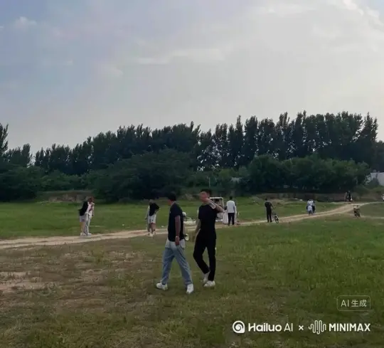 帮我生成一个视频：让图片中的场景动起来，人物变成无数灰色颗粒消失在视频中，向右吹走，原比例。比例 16:9，时长 5s，模型 高品质 by Hailuo AI Video Generator