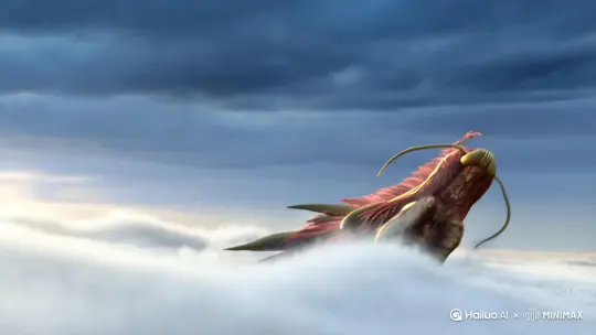 中国龙从云海中升起的特写镜头，震撼视觉特效，电影级画面，出海后巨龙双目变为日月于空中盘旋 by Hailuo AI Video Generator