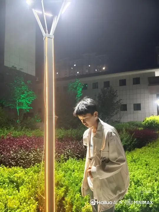 帮我生成一个视频，让图片中的场景动起来，人物变成树红色花朵颗粒消失在视频中，向右吹走。原比例比例16；9，时长5s
模型高品质[右移，左摇，跟随]生成 by Hailuo AI Video Generator