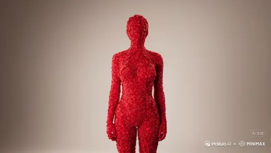 想要红色颗粒的可以参考这个：人物变成无数红色颗粒消失在视频中，向右吹走，原比例
想要红色玫瑰的可以参考这个：人物变成无数红色花瓣消失在视频中，向右吹走，原比例 by Hailuo AI Video Generator