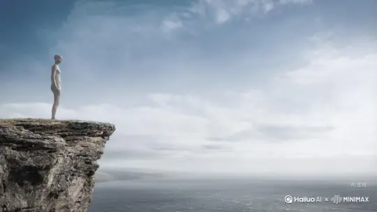 帮我生成一个视频：让图片中的场景动起来，人物变成无数灰色颗粒消失在视频中，向右吹走，原比例。比例 16:9，时长 5s，模型 高品质 by Hailuo AI Video Generator