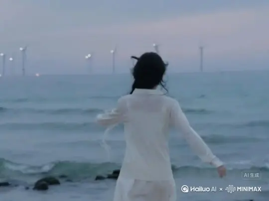 口帮我生成一个视频：让图片中的场景动起来，人物变成无数灰色沙尘消失在视频中，向右吹走，（沙尘数量只在人物慢慢中涌出，然后消失）原比例 by Hailuo AI Video Generator