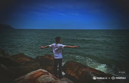 主体人物身上变出一大团微小深红色花瓣，花瓣向外爆炸式扩散主体人物身体，随之从四肢开始逐渐瓦解，化作无数红色粒子轻盈飘散，最终人物完全消失在漫天飞舞的花瓣中，人物完全消失，写实风格电影光效 by Hailuo AI Video Generator