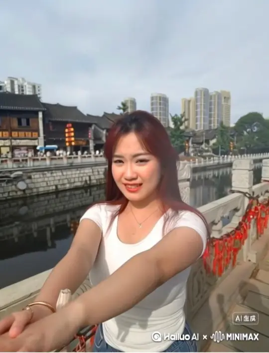 让图片中的场景人物动起来，人物全身变成无数红色花瓣消失在视频中，向右吹走，原比例 by Hailuo AI Video Generator