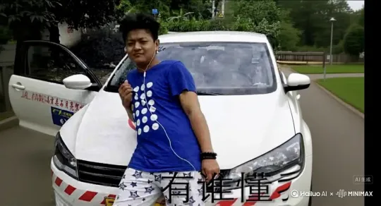 让图片中的场景人物动起来，人物变成无数紫色花瓣消失在视频中，向右全部吹走，原比例 by Hailuo AI Video Generator