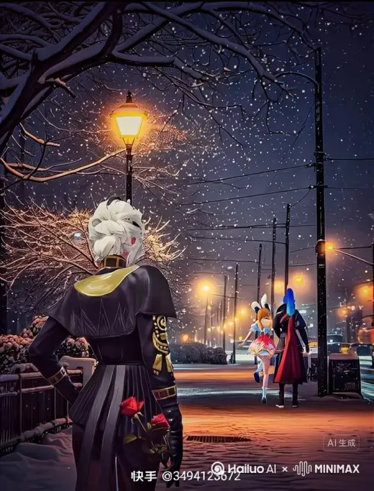 前面前面的白头发那一个人变成红色玫瑰，飘荡而去 by Hailuo AI Video Generator
