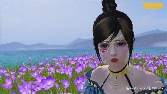 让图片中的场景动起来，人物变成无数红色花瓣消失在视频中向右吹走（沙尘数量只在人物漫漫中涌出，然后消失） by Hailuo AI Video Generator