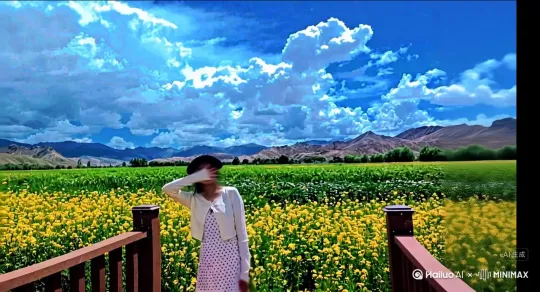 帮我生成一个视频：让图片中的场景动起来，人物变成无数红色颗粒消失在视频中，向右吹走，原比例。比例 16:9，时长 5s，模型 高品质 by Hailuo AI Video Generator
