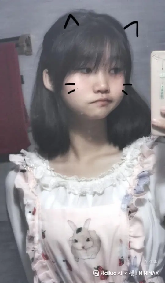 美丽的女孩一个转身，背景为美丽森林，化为绿色的颗粒向右消散在空气中。 by Hailuo AI Video Generator