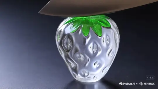 生成一个玻璃质感的草莓生成一个玻璃质感的草莓刀切。 by Hailuo AI Video Generator