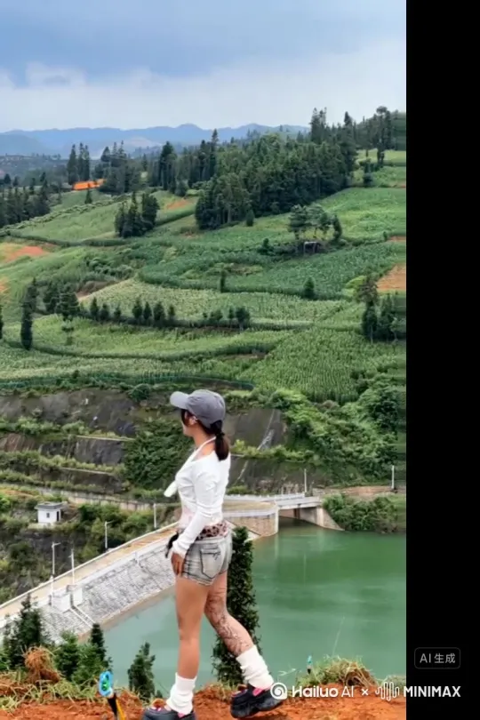 帮我生成一个视频：让图片中的场景动起来，人物变成无数红色颗粒消失在视频中，向右吹走，原比例。比例 16:9，时长 5s，模型 高品质 by Hailuo AI Video Generator