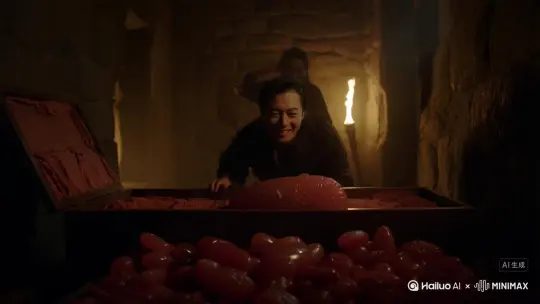 李三撬开棺椁，摸到一块温润血玉。  
“发财了！”他咧嘴笑。  
突然，手腕剧痛——玉像活物般吸住皮肉，鲜血汩汩渗入玉中。  
同伴惊叫后退，只见李三手臂迅速干瘪枯萎，玉色却越发妖艳。  
他最后嘶吼：“不是玉…是它在吃我！”  
棺底，无数血玉微微颤动，如饥似渴。 by Hailuo AI Video Generator