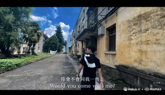 帮我生成一个视频：让图片中的场景动起来人物变成无数灰色沙尘消失在视频中向右吹走（沙尘数量只在人物漫漫中涌出，然后消失）原比例。模型  高品质[右移,左摇,跟随] by Hailuo AI Video Generator