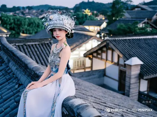 海螺ai复制帮我生成一个视频：让图片中的场景向左移动，人物变成无数红色玫瑰消失在视频中，向右吹走，原比例。比例 16:9，时长 5s，模型 高品质 by Hailuo AI Video Generator