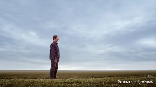 让图片中的场景动起来，人物变成无数红色颗粒消失在视频中，向右吹走，原比例。比例 16:9，时长 5s，模型 高品质 by Hailuo AI Video Generator