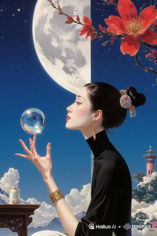 视觉元素：
- 悬浮的石块和小岛
- 空中漂浮的发光水母般生物
- 巨大的水晶柱从地面生长
- 魔法粒子在空气中闪烁
- 远处有不可思议的巨型建筑 by Hailuo AI Video Generator