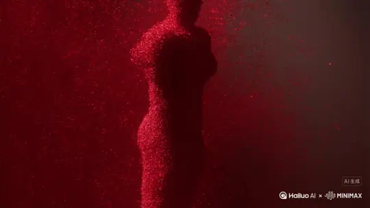 下载海螺，导入你拍的视频的最后一帧的图片，然后输入（主体人物身上变出一大团微小深红色花瓣，花瓣向外爆炸式扩散，主体人物身体随之从四肢开始逐渐瓦解，化作无数红色粒子轻盈飘散，最终人物完全消散在漫天飞舞的花瓣中，人物完全消失，写实风格，电影光效） by Hailuo AI Video Generator