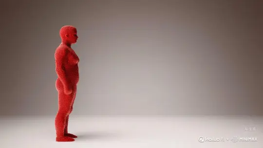 帮我生成一个视频：让图片中的场景动起来，人物变成无数红色颗粒消失在视频中，向右吹走，原比例。比例 16:9，时长 5s，模型 高品质 by Hailuo AI Video Generator