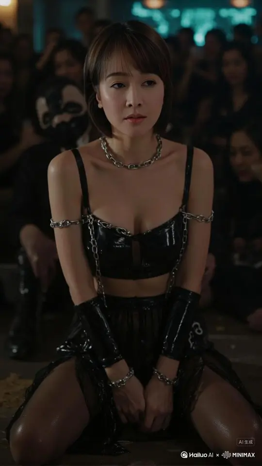 [左移 右摇]，女人背后的男人把手伸到女人身前，抓住女人的双腕，将女人的双臂反剪。 by Hailuo AI Video Generator