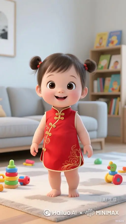 宝宝站立着快速说话，嘴巴一张一合，配上手的动作 by Hailuo AI Video Generator