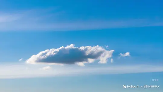 有一片云彩在天空中飘动，天随着时间的消逝从白天逐渐变成下午、夕阳，在天空变成夕阳时有一只海鸥飞过，随着那只海鸥飞过画面逐渐变黑，在完全变成黑色时视频结束 by Hailuo AI Video Generator