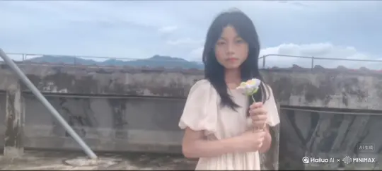 帮我生成一个视频：让图片中的场景动起来人物变成无数红色花瓣消失在视频中向右吹走（花瓣数量只在人物漫漫中涌出，然后消失）原比例。模型  高品质[右移,左摇,跟随] by Hailuo AI Video Generator