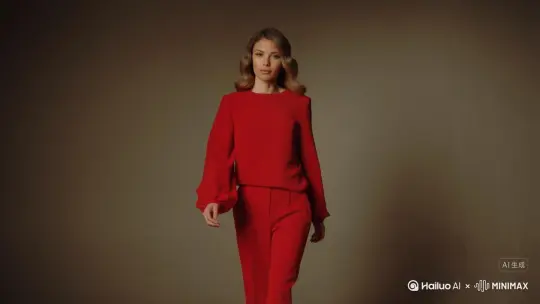 一个身穿红色衣服女性，镜头略微倾斜，使她成为画面中的主角。她向前走着，突然她的身体开始分解成红色花瓣，从肩膀到脸部开始。她的身影逐渐消失，直到剩下飘浮的红色花瓣，消散在场景下。在整个特效过程中，背景的阴影和光线必须保持完全不变。红色花瓣应该慢慢飘散，不发光也不反光，并且背景没有扭曲。 by Hailuo AI Video Generator