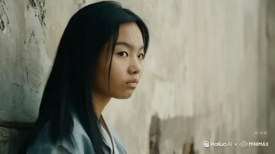 让图片中的场景动起来，人物变成花瓣颗粒消失在视频中，向右吹走，原比例 by Hailuo AI Video Generator