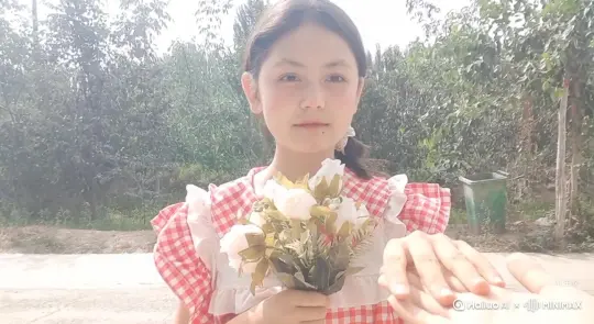 从她的肩膀和脸庞开始，碎裂成鲜红的玫瑰花瓣。她的身形不断消散，一片片地，直到最后只剩下漂浮的尘埃，在阳光中渐渐淡去。在整个过程中，阴影和光线必须保持完全不变。鲜红色的颗粒缓缓飘动，既不发光也不反光。确保碎裂过程看起来平滑自然，颗粒的大小和飘动方向保持一致，且无扭曲。 by Hailuo AI Video Generator