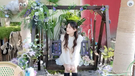 让图片中的场景动起来，人物整体变成无数白色花瓣颗粒消失在视频中，向右吹走，原比列，比例16:9，时长5s，模型高品质人物面部不要变，人物不动，场景不变 by Hailuo AI Video Generator