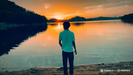 帮我生成一个视频：让图片中的场景动起来，人物变成无数红色颗粒玫瑰消失在视频中，向右吹走，原比例。比例 16:9，时长 5s，模型 高品质 by Hailuo AI Video Generator