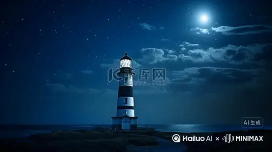 那座黑色的灯塔耸立在海岸线上,每到夜间,探海灯便会光芒万丈地将碧沉碧沉的大海照耀,那光芒比渔人在大海深处朦胧的光影中寻到的珊瑚枝还要红,曾有个能占得几笔风水的大副说,那灯光很有些“血光之灾”的意思。也是,在别处,谁见过血色的灯光? by Hailuo AI Video Generator