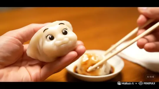 生成一个吃饺子的视频 by Hailuo AI Video Generator