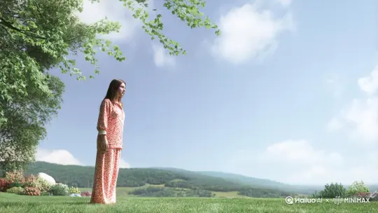 海螺ai 关键词帮我生成一个视频：让图片中的场景动起来，人物变成无数衣服颜色花瓣消失在视频中，向右吹走，原比例。比例 16:9，时长 5s，模型 高品质 by Hailuo AI Video Generator