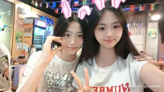他们俩个美女，穿着深圳的校服，不断流动着屁股，脚上的白袜帆布鞋不断点地时间长一点。 by Hailuo AI Video Generator