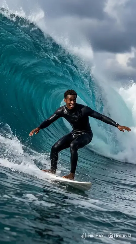 上传人物照片，生成冲浪视频 by Hailuo AI Video Generator